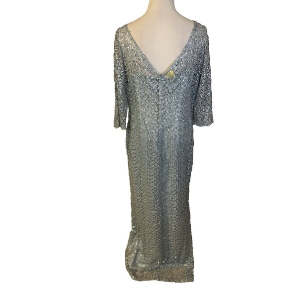 Kay Unger Formal Dress 14 Blue Silver Sequin Long Wedding Party Cruise Holiday - Picture 9 of 16